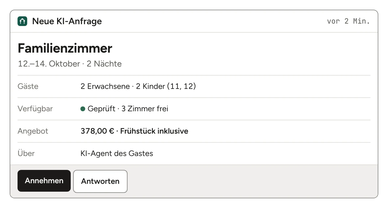Ospitra Nexus: neue KI-Anfrage, das Hotel entscheidet