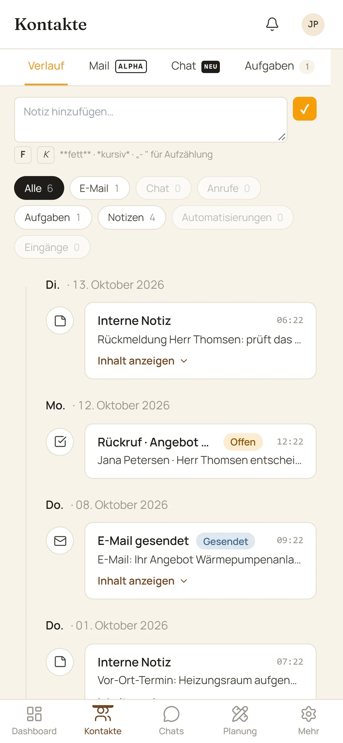 tybird: Kontaktakte im Browser auf dem Handy